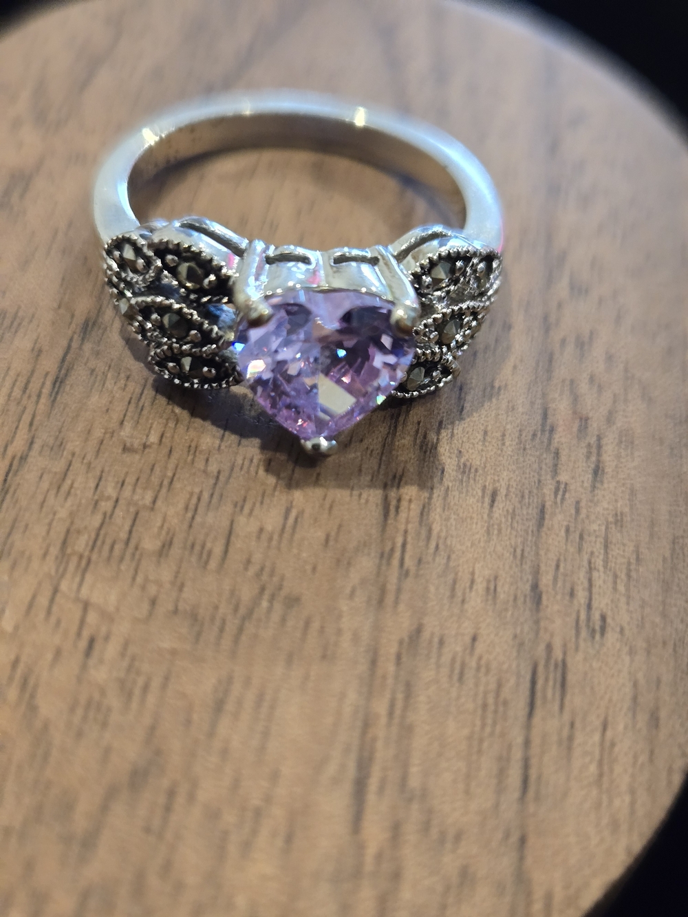 Silver Tone Heart Ring with Lavender Gemstone, Costume